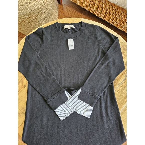 LOFT Wool Blend Sweater Tied Shirt Cuff Pullover Dress Black Womens Size S NWT - Picture 6 of 12